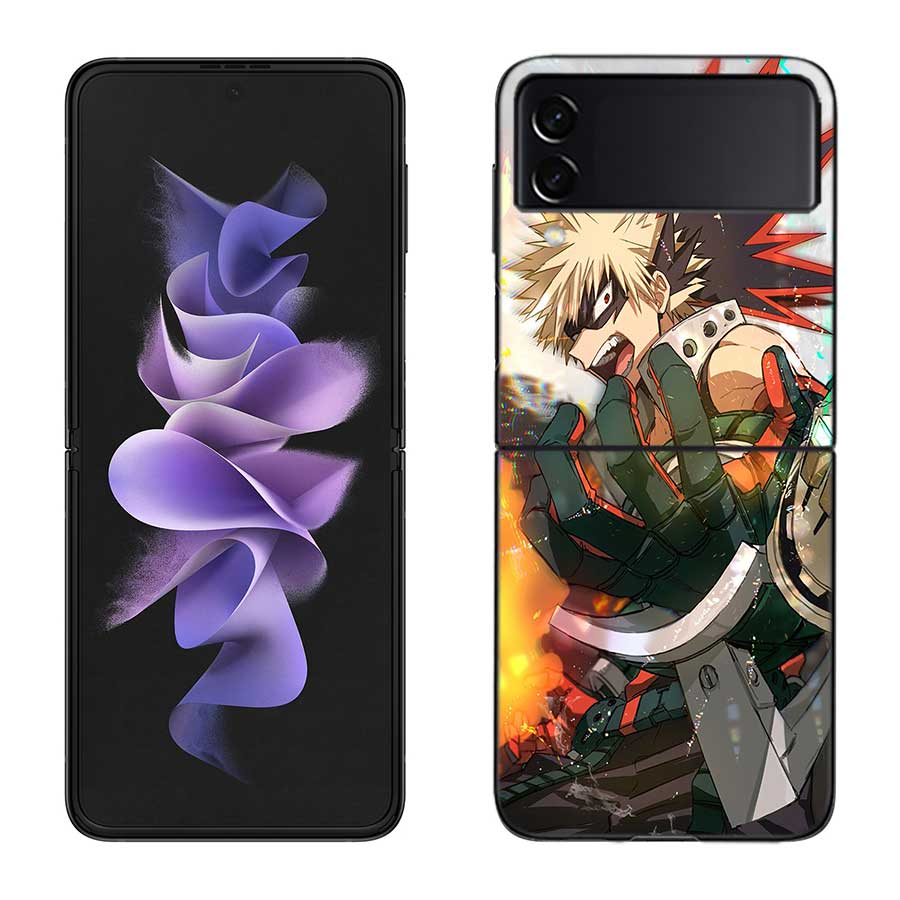 Чехол для телефона My Hero Bakugou Katsuki для Samsung Z Flip 7 6 5G Galaxy Z Flip 5 4 3 Черный Жесткий Чехол Роскошный ПК Корпус Coque