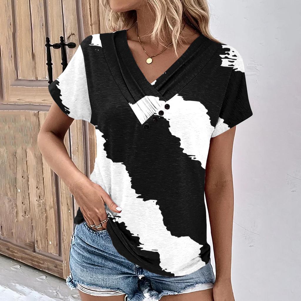 Summer Tops For Women Floral Pattern For Women V-Neck Short Sleeve Comfy Womens Tops Oversized Tshirts