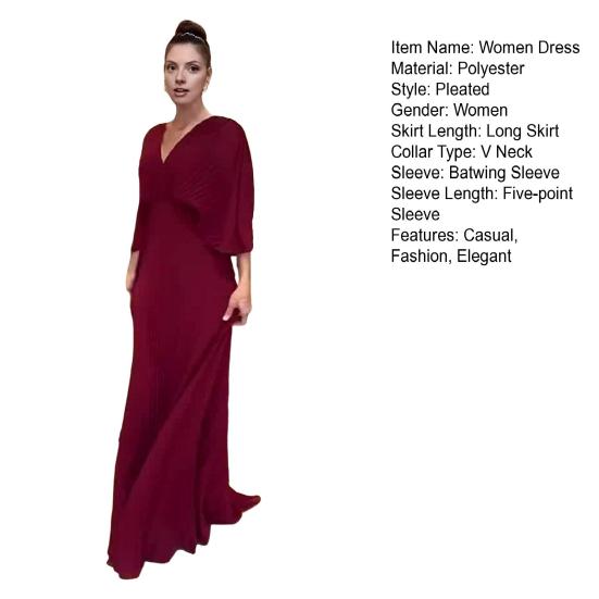 Женское платье для гостьи на свадьбу, платье из шифона с завышенной талией и V-образным вырезом, рукавами «летучая мышь», струящееся, А-силуэта, плиссированное, макси