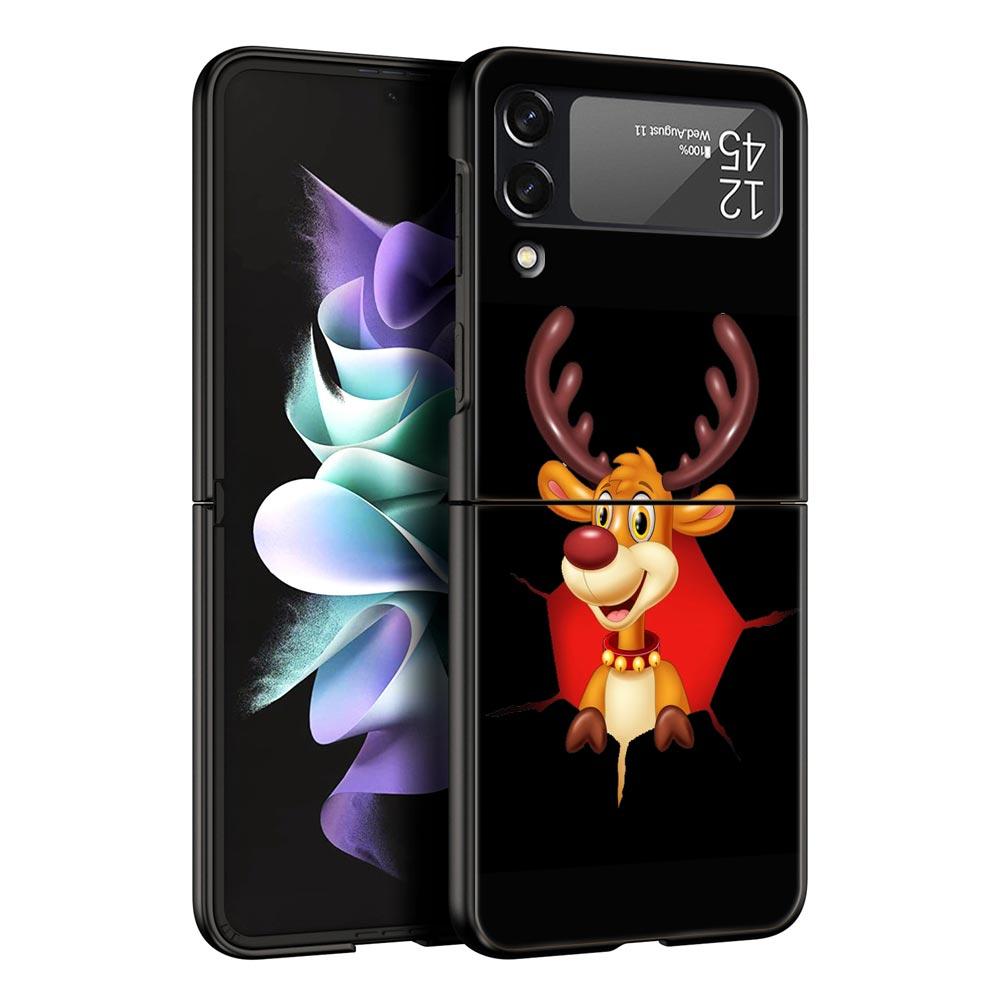 Christmas Cute Cartoon Z Flip 4 Phone Case For Samsung Z Flip 3 5G Black Hard Shell Galaxy ZFlip3 ZFlip5 Cover Folding Luxury