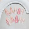 Cat's Eye Gilt Flower White Sweet Versatile Medium and Long Almond Nail Removable Manicure 24 Pieces