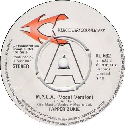 7inch Record TAPPER ZUKIE M.P.L.A. KL632PROMO Klik Chart Soun 1977 UK Reggae Ska Dub Used