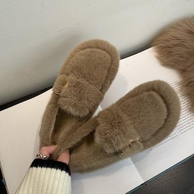 Мода 2024 Горячая Распродажа Женская Обувь Слипоны Женские Балетки Модная Металлическая Отделка Повседневные Балетки Женские Зимние Короткий Плюш Плоские Низкий Каблук