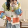 Женский вязаный кардиган с цветочными полосками и пуговицами, свободный женский свитер, осенний однобортный топ с длинными рукавами