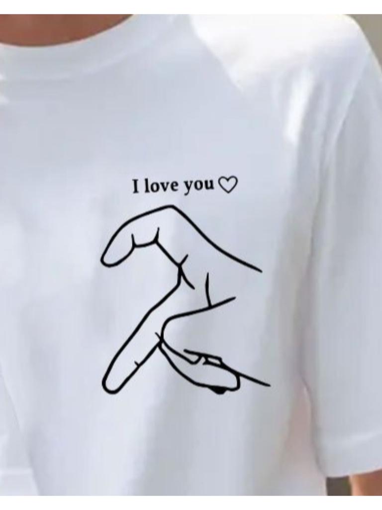 1 шт. Футболка с принтом в виде букв I Love You, круглым вырезом и короткими рукавами, подарок на День святого Валентина, парная футболка, топ