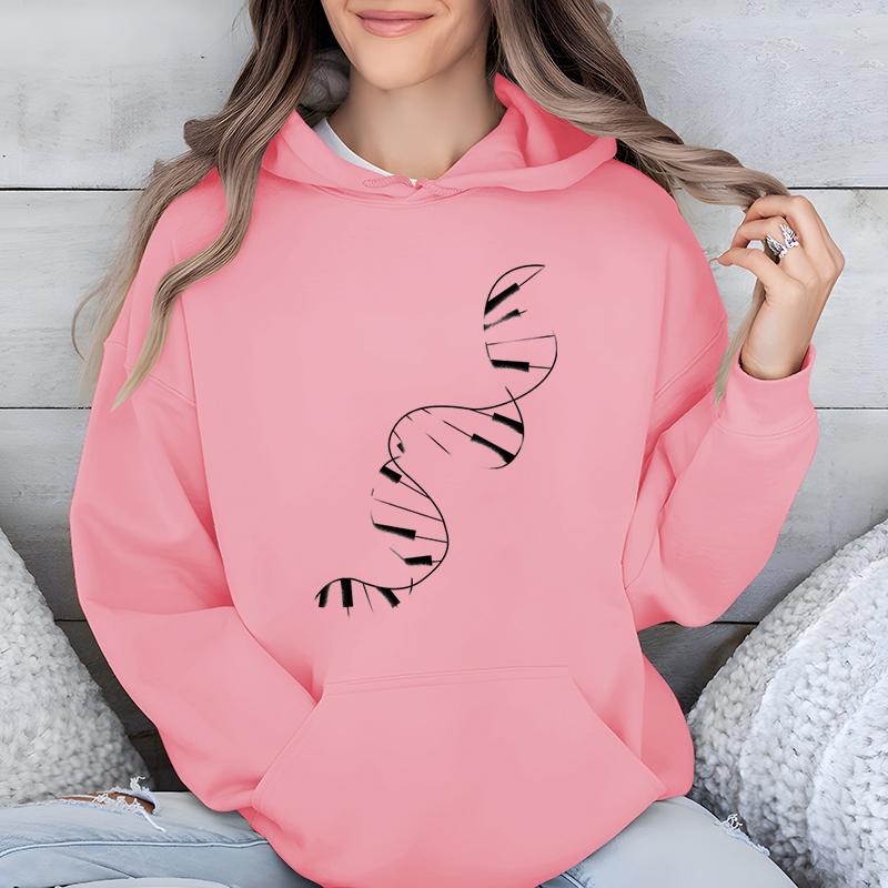 Женские Модные Повседневные Толстовки ДНК Пианино Классическая Клавиатура Графический Принт Женская Одежда Подарок Любителю Музыки Харадзюку Классическая Толстовка