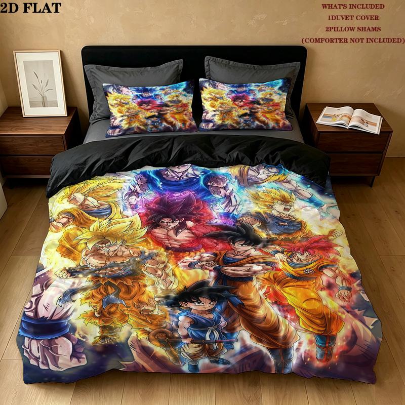 Dragon Ball Super Pattern Bedding Quilt Set Quilt Cover Pillowcase Home Birthday Gift(1 * duvet cover + 2 * pillowcase, without core)