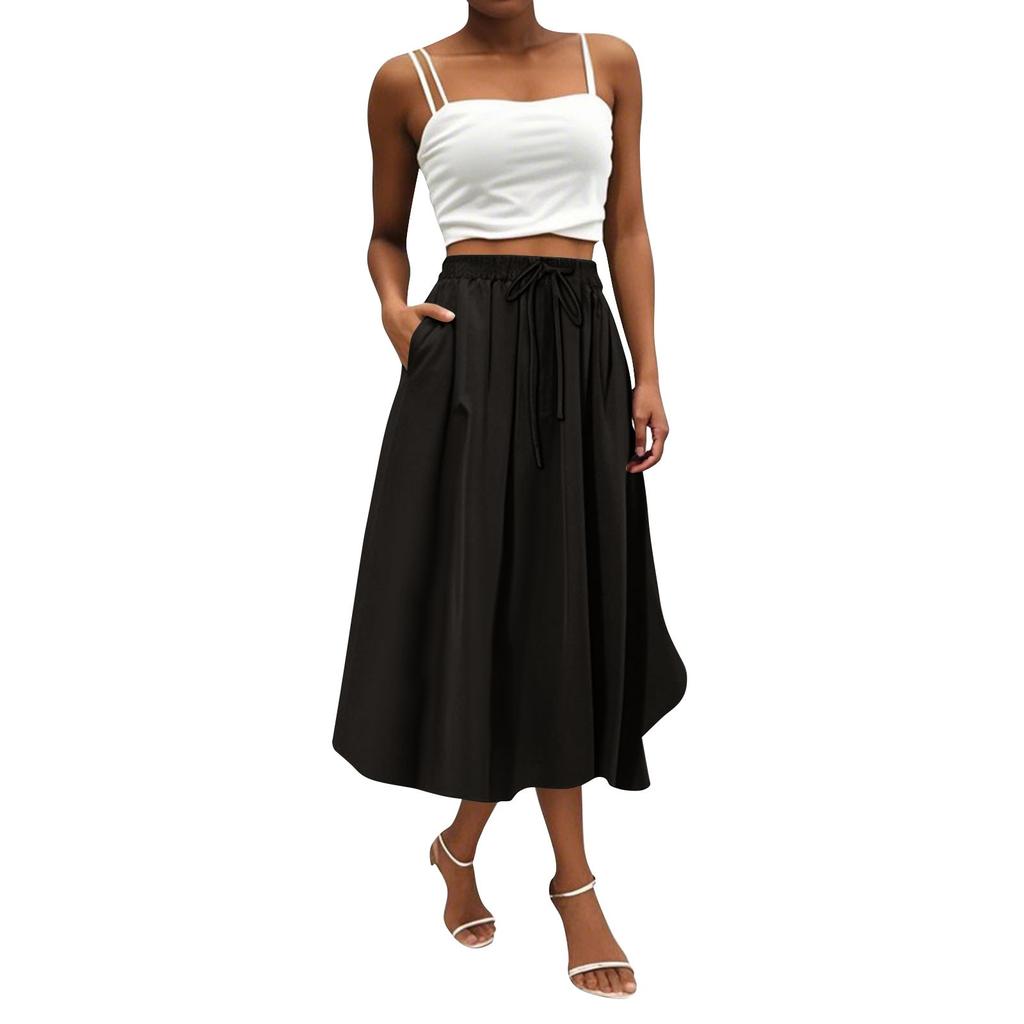 Women's Skirt Bohemian Skirt Solid Color Casual Skirt With Pockets