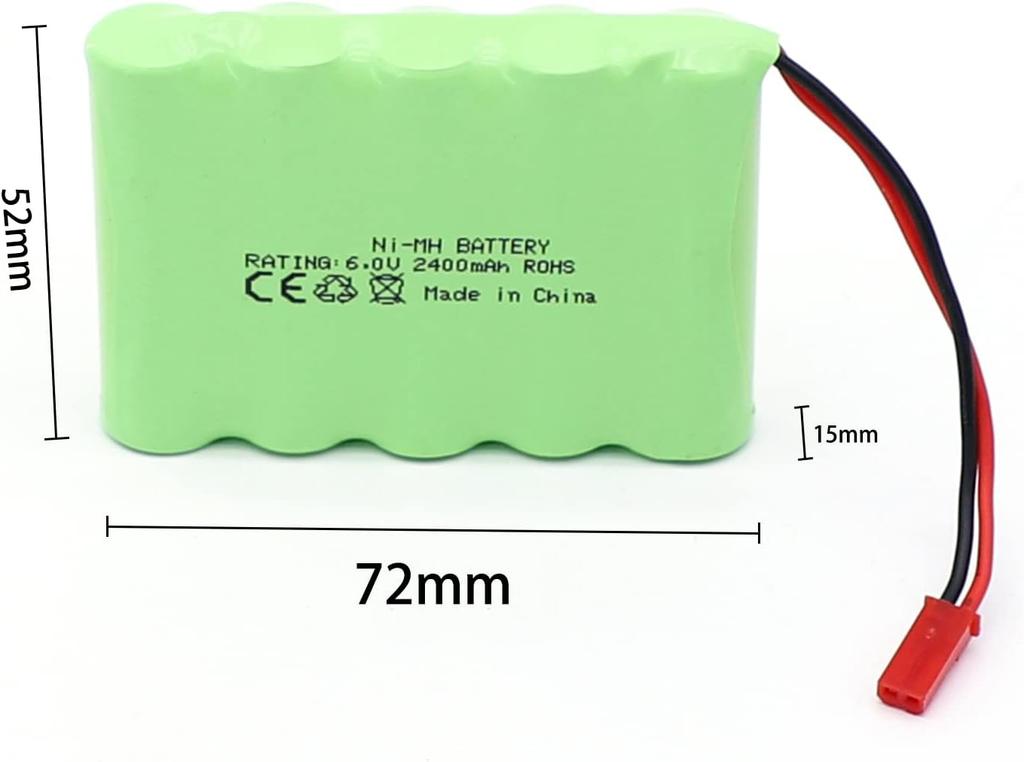 RC Battery 6V 2400mAh Rechargeable Ni-MH AA with JST Plug – For RC Cars, Boats, Tanks, Power Tools
