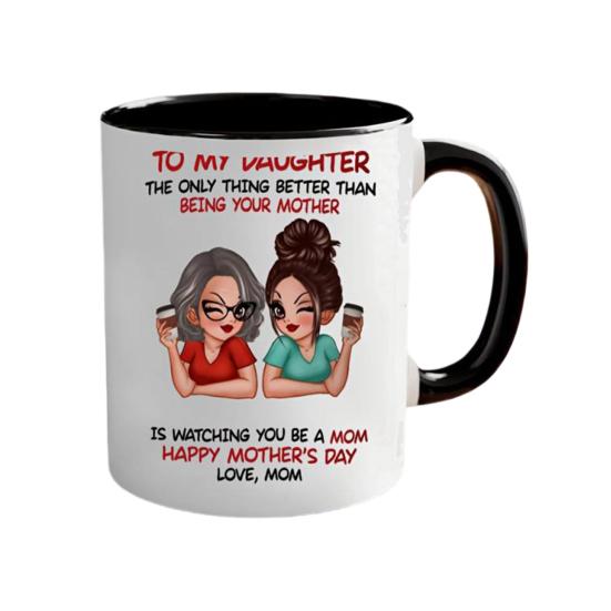 Ceramic Mug for Daughter Personalized Coffee Cup with Non-Slip Handle High-Temperature Fired Multi-Use Gift for Mother's Day Birthday