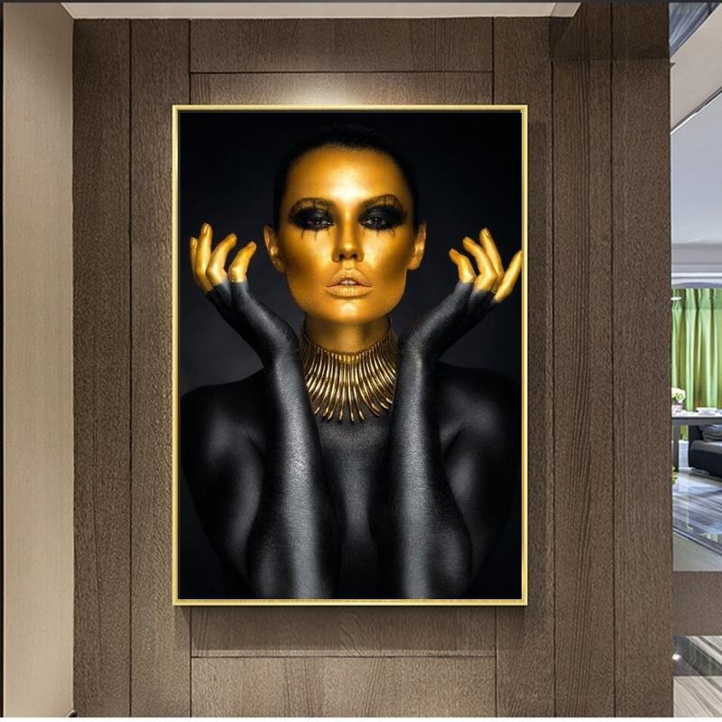 Сексуальная обнаженная женщина, портрет, холст, картины на стене, художественные постеры и принты, черное золото, фотографии девушек, домашний декор, Cuadro