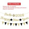 2026 New Year Holiday Decoration Banner Golden Letter Glitter Hello 2026 Happy New Years Banner Black Triangle Flag Star for Happy New Year
