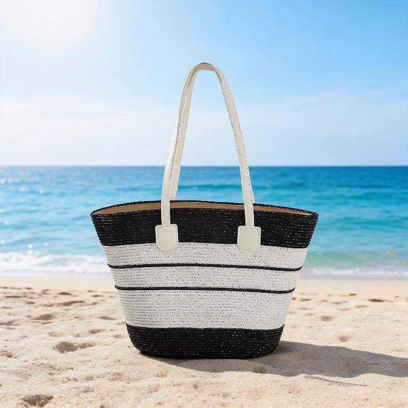 Straw Hat Tote Bag Set Adjustable Wide Brim Sun Hat Sturdy Woven Handbag 2Pcs for Women Outdoor Summer Activities