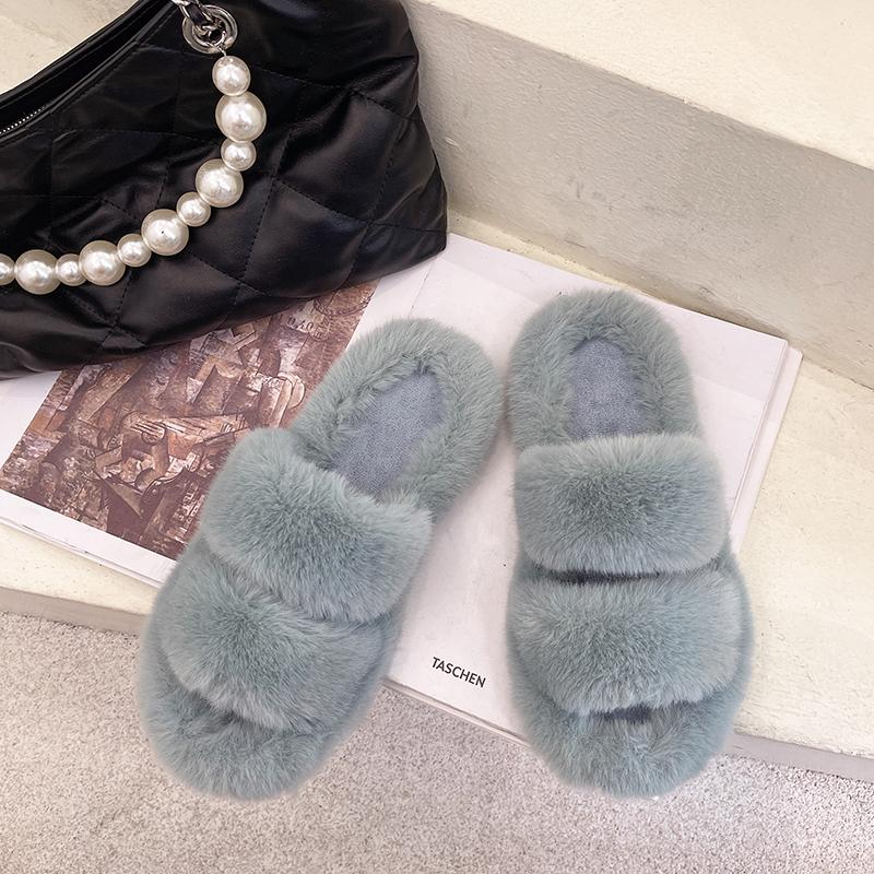 Fashion NEW Design Women Winter House Furry Slippers Women Cross Fluffy Fur Home Slides Flat Indoor Floor Shoes Ladies 2024