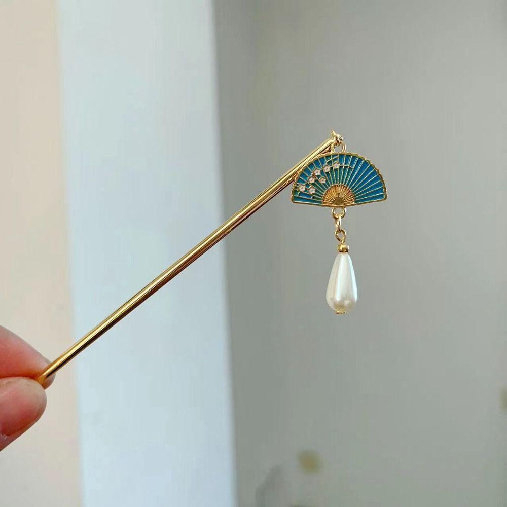 Headwear Cheongsam Hanfu Fan Hair Sticks Metal Hairpin Chinese Style Headwear Ancient Style Hairpin