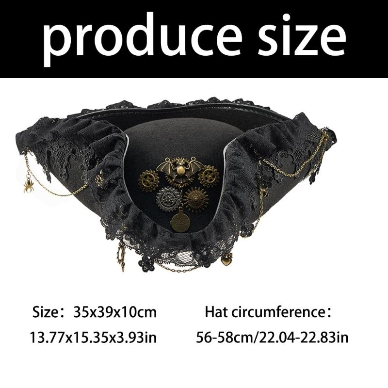 Металлическая пиратская шляпа с кружевной отделкой, унисекс, взрослая шляпа-треуголка для колониального костюма и театральных представлений