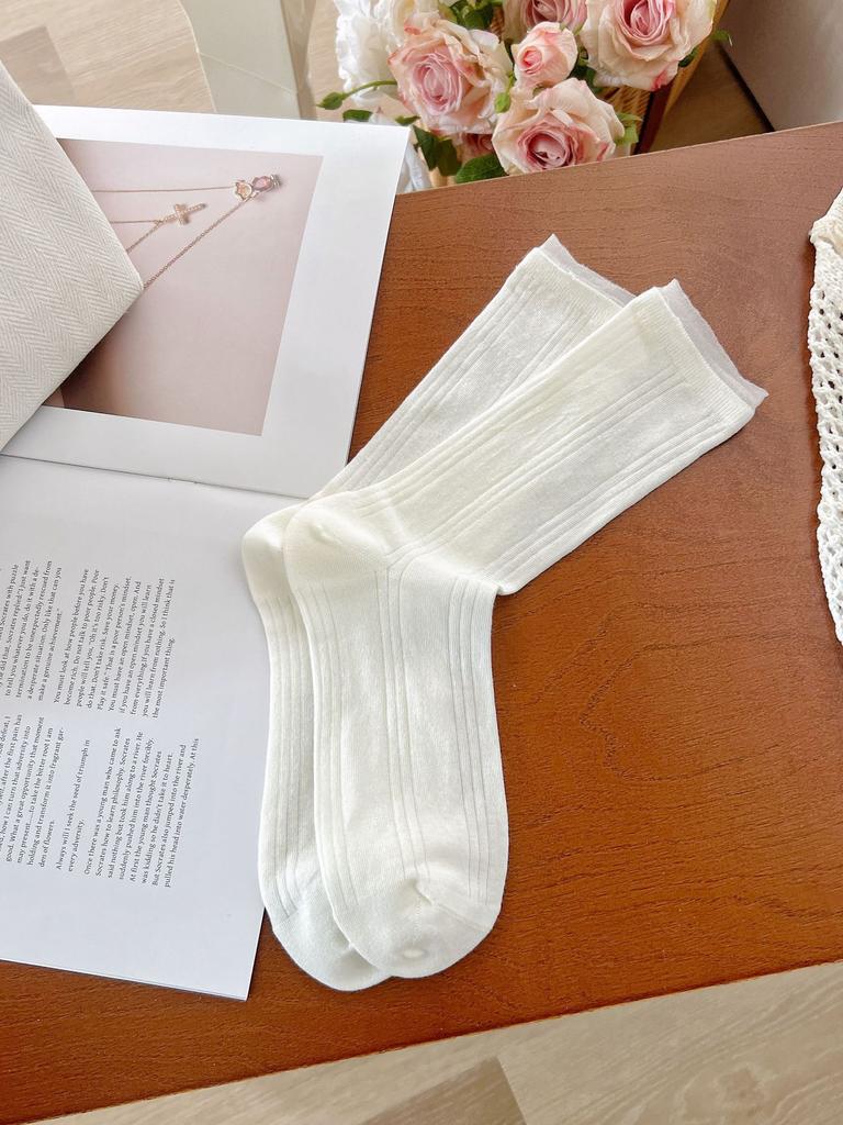 Summer Mesh Socks White Mid-Leg Socks Small Flower Polka Dot Hollow Pile Socks Breathable Stockings Wind Socks