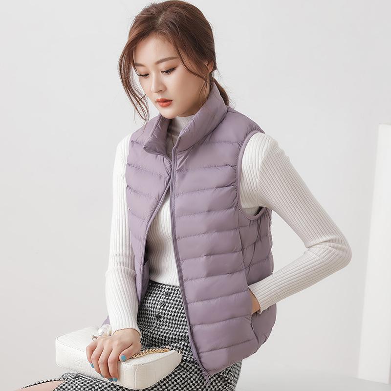 Women's Ultra-Lightweight White Duck Down Vest - Thin Style with Stand Collar