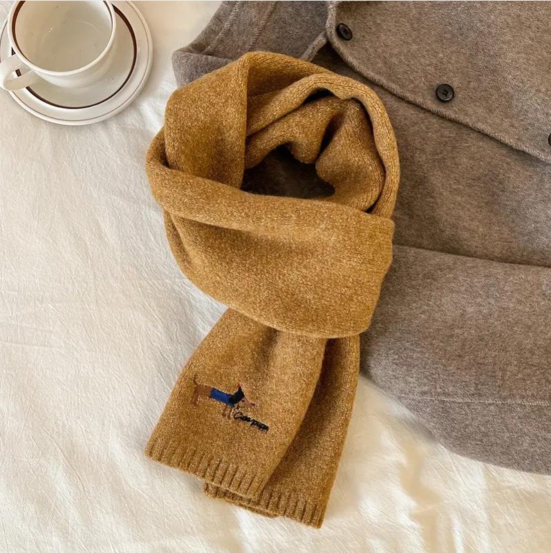 Korean cotton knitted wool scarf women's autumn and winter atmosphere white thickened warm solid color scarf