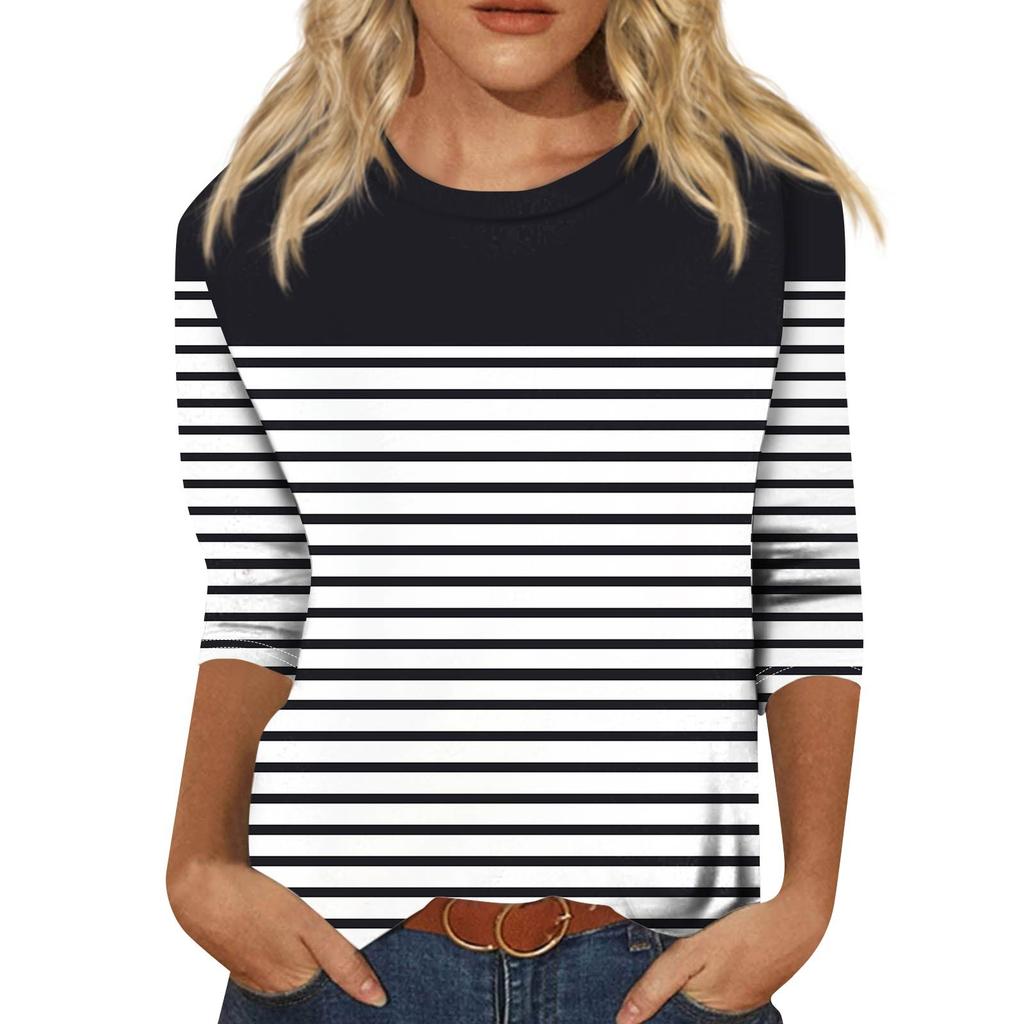 Женская модная повседневная свободная футболка с круглым вырезом и рукавами 3/4 с принтом, женский топ