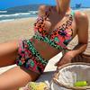 Ladies Summer Split Swimwears Fashion Leopard Floral Splicing High Waist Bikini Set Female Sexy V-neck Swimsuit Bathing Suit