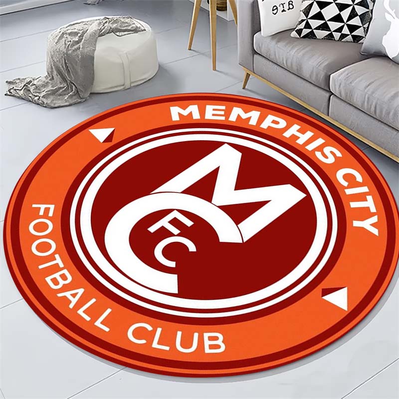 Memphis City FC Monogram Crest Circular Area Rug American Football Club Round Floor Carpet Gaming Chair Living Room Bedroom Home Decor Mat