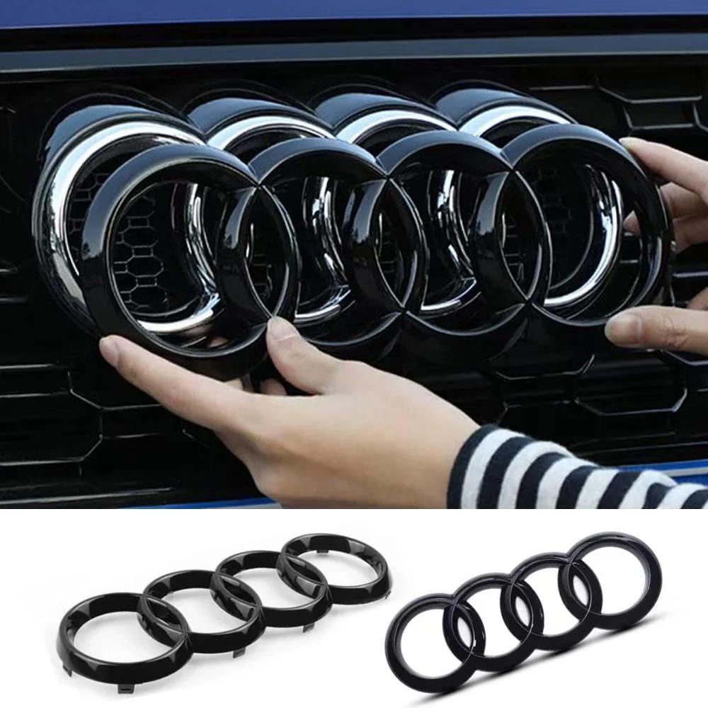Silver/Black Four Ring ABS Car Front Emblem Badge And Rear Trunk Emblem Badge Sticker Suitable For q2 A3 A4 A5 A7 A2 Q3 Q5 Q8