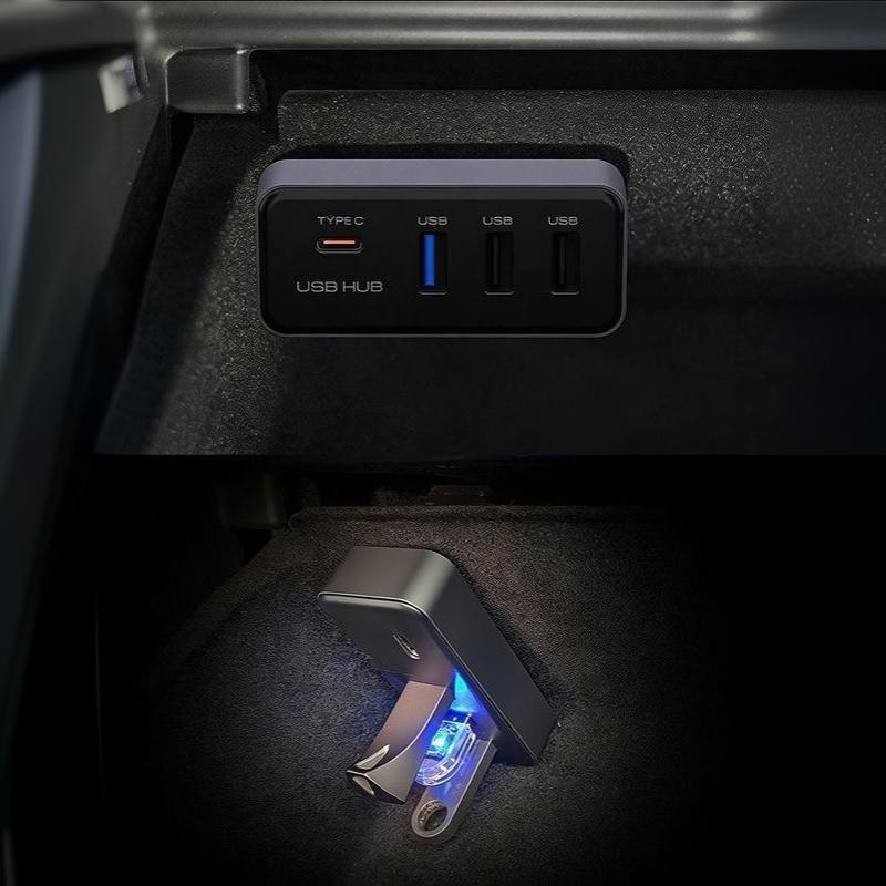 Car Glove Box USB HUB Docking Station 4-in-1 Multi Port Type C Splitter Adapter with Overcurrent Protection for Safety Use