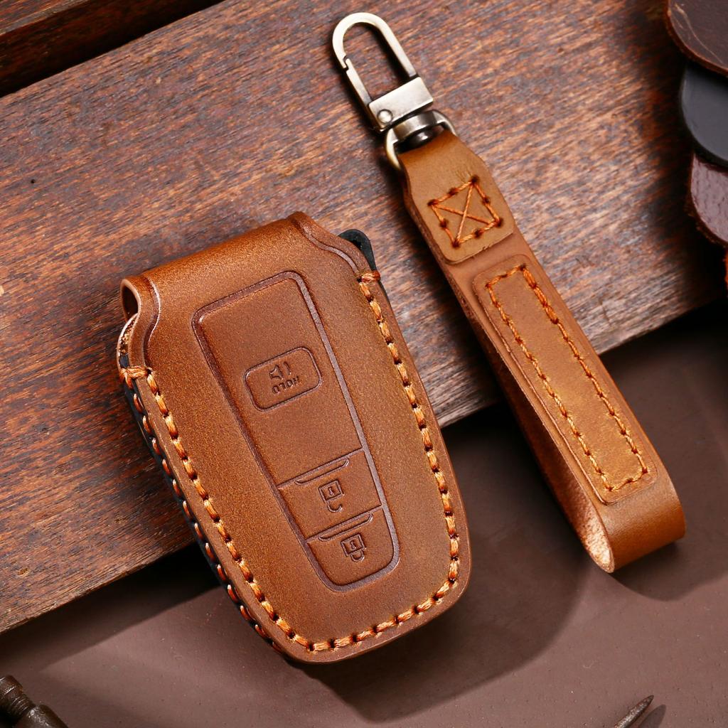 Leather Car Key Case Cover Case Fob Protector Accessories for Toyota Carola Vios Camry Corolla Keychain Holder Keyring Shell Bag