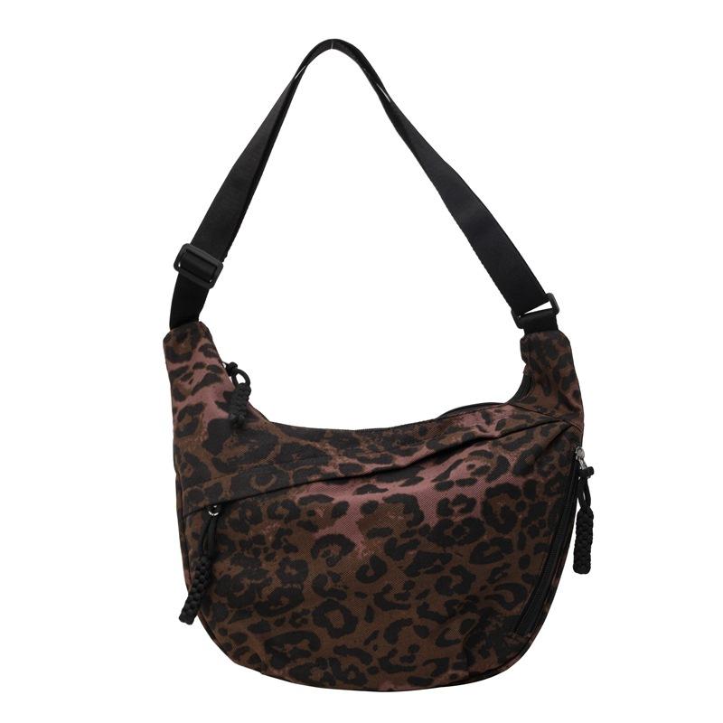 Leopard Print Canvas Dumpling Bag Women Sport Shoulder Crossbody Bag