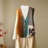 Women's Autumn and Winter Fashion Loose Knit Vest Sleeveless Color Matching V-neck Pullover Sweater Wild Casual