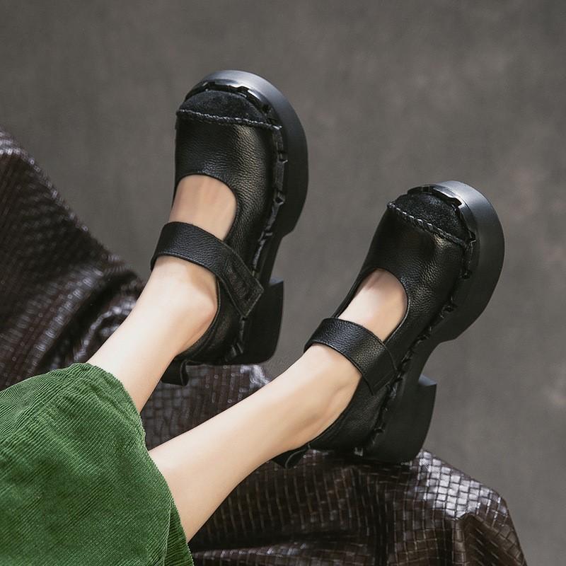 Johnature Женские туфли-лодочки на платформе, модные, с круглым носком, на высоком каблуке, из натуральной кожи, на толстой подошве