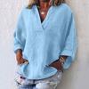Women's Fashion Casual V Neck Long Sleeve Pullover Top Linen Cotton Blend