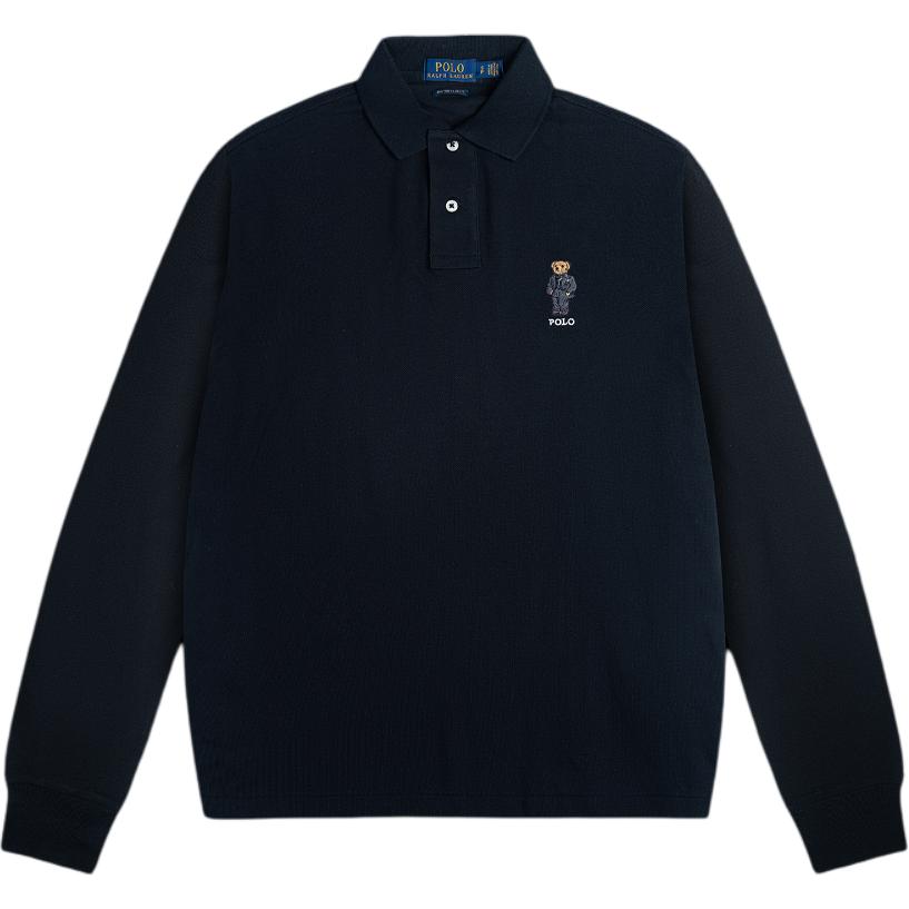 Polo Ralph Lauren Solid Color Bear Embroidered Long Sleeve Polo Shirt Men Tops Black 710766810-001