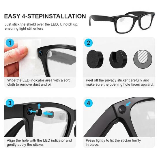 20 шт. Стикеры для затемнения для умных очков Многоразовые Мягкий клей Крышки для светодиодных индикаторов Матовый черный Приватные стикеры Аксессуары для умных очков