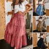 Women Denim Skirt High Waist Buttons Fly Multi Layer Ruffle Stitching Long Skirt Bohemia Style Casual Skirt