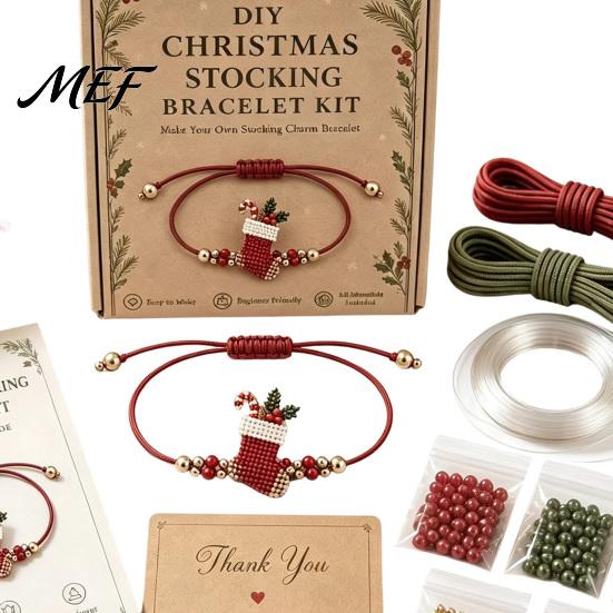 DIY Craft Supplies Christmas Beaded Bracelet Making Kit, Holiday Handmade Jewelry Supplies, Xmas Beads for Bead Kit Adults, Kids, Family School