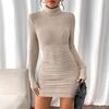 Осеннее Зимнее Женское Вязаное Платье-Водолазка Bodycon Облегающее Карандаш Мини Платье Повседневное Базовое Вечернее Коктейльное Платье