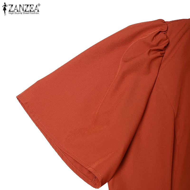 ZANZEA Elegant Ladies V-Neck Short Sleeve Ruffled Hem Blouse