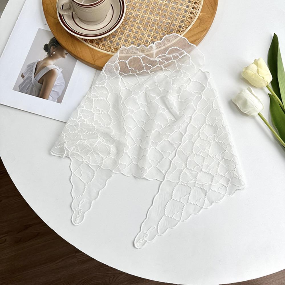 Heart Pattern Triangular Scarf Retro Hair Ribbon Versatile Lace Scarf Women's Accessory