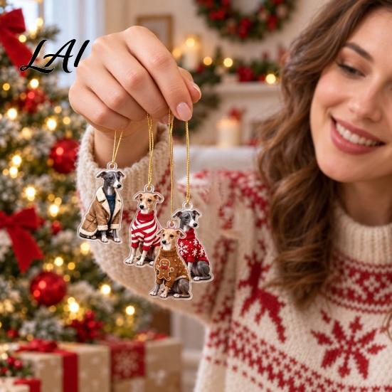 Christmas Tree Hanging Decorations Greyhound Advent Calendar 24 Days Countdown 2D Day Flat Acrylic Dog Ornaments for Holiday Decoration Calendar