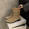2024 новые корейские ботинки в стиле ins Dongdaemun, нишевые, в стиле ретро, модные женские ботинки, круглый носок, толстый каблук, замшевые маленькие короткие ботинки
