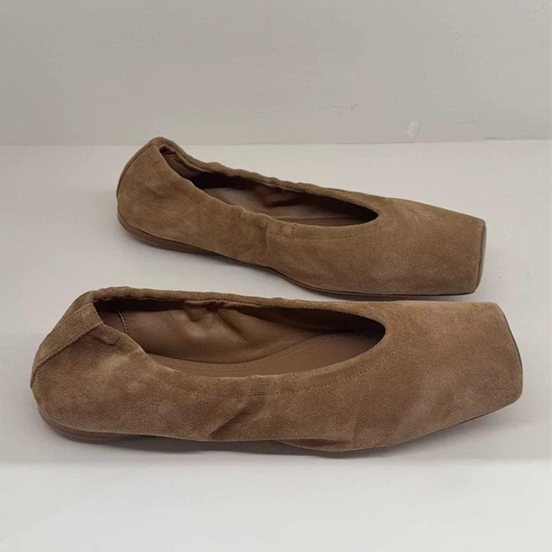 Новые французские ретро туфли-балетки с квадратным носком женские кожаные универсальные туфли-лодочки на плоской подошве