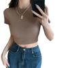 Women's Summer Cropped T-Shirt: Sexy Tight-Fit, Short-Sleeve, Half-High Collar Top