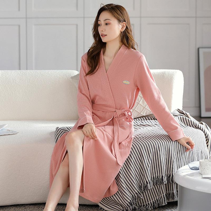 Couple Nightgown Women'S Pajamas Spring And Autumn Cotton Long-Sleeved Bathrobes Men'S Autumn Cotton Simple Dressing Gown Yukata Loungewear