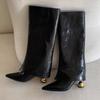 New Large-sized Long Boot Women's Shoes with Different Heels and Pointed Tips Are Worn Outside