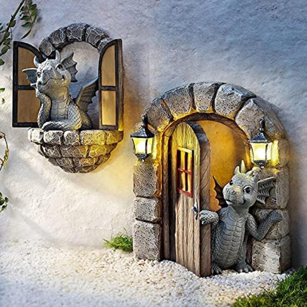 Dinosaur Climbing Window Resin Ornament Garden Balcony Decor Statue Craft