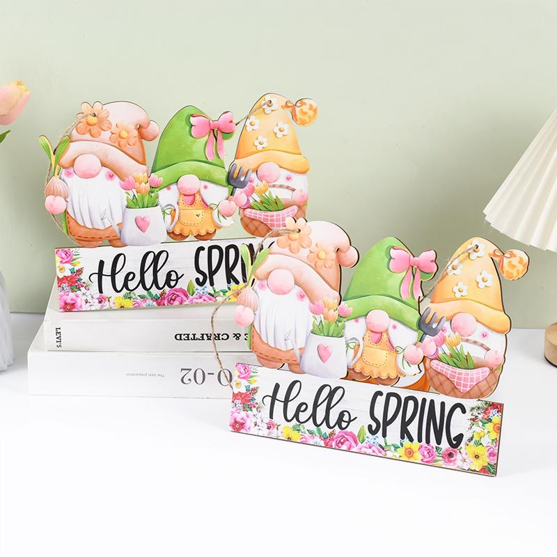 Пасхальные деревянные подвесные украшения Hello Spring Bunny Morkovy Rabbit Decoration for Home Door Wooden Board Sign DIY Wreath Garland
