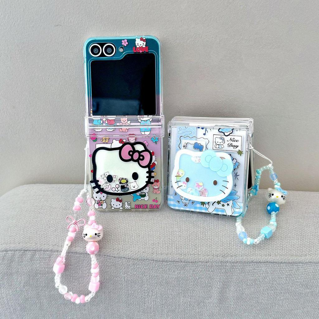 Мультяшный чехол KT Cat для Z Flip, Складной экран, Ударопрочный, Креативная женская защитная крышка с браслетом