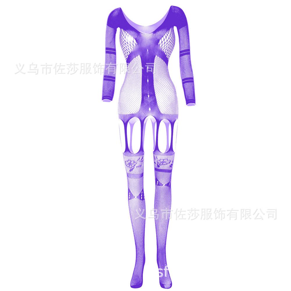 Sexy Underwear New Women's Transparent Jacquard Sexy One-piece Mesh Garment Suspenders Pantyhose Hollow Long-sleeved Garters
